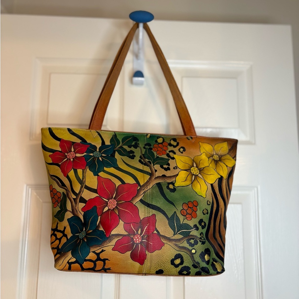 Anuschka Floral Leather Shoulder Bag Hand Painted